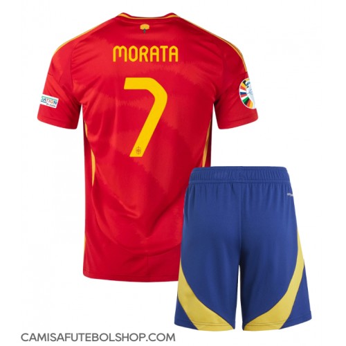 Camisa de time de futebol Espanha Alvaro Morata #7 Replicas 1º Equipamento Infantil Europeu 2024 Manga Curta (+ Calças curtas)